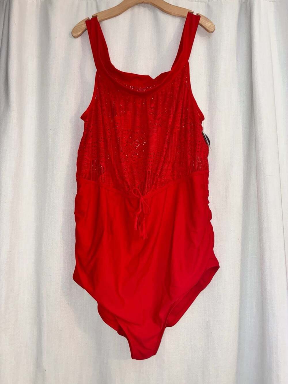 Swim by Cacique Red Lace Overlay One-Piece Swimsuit Size 46D